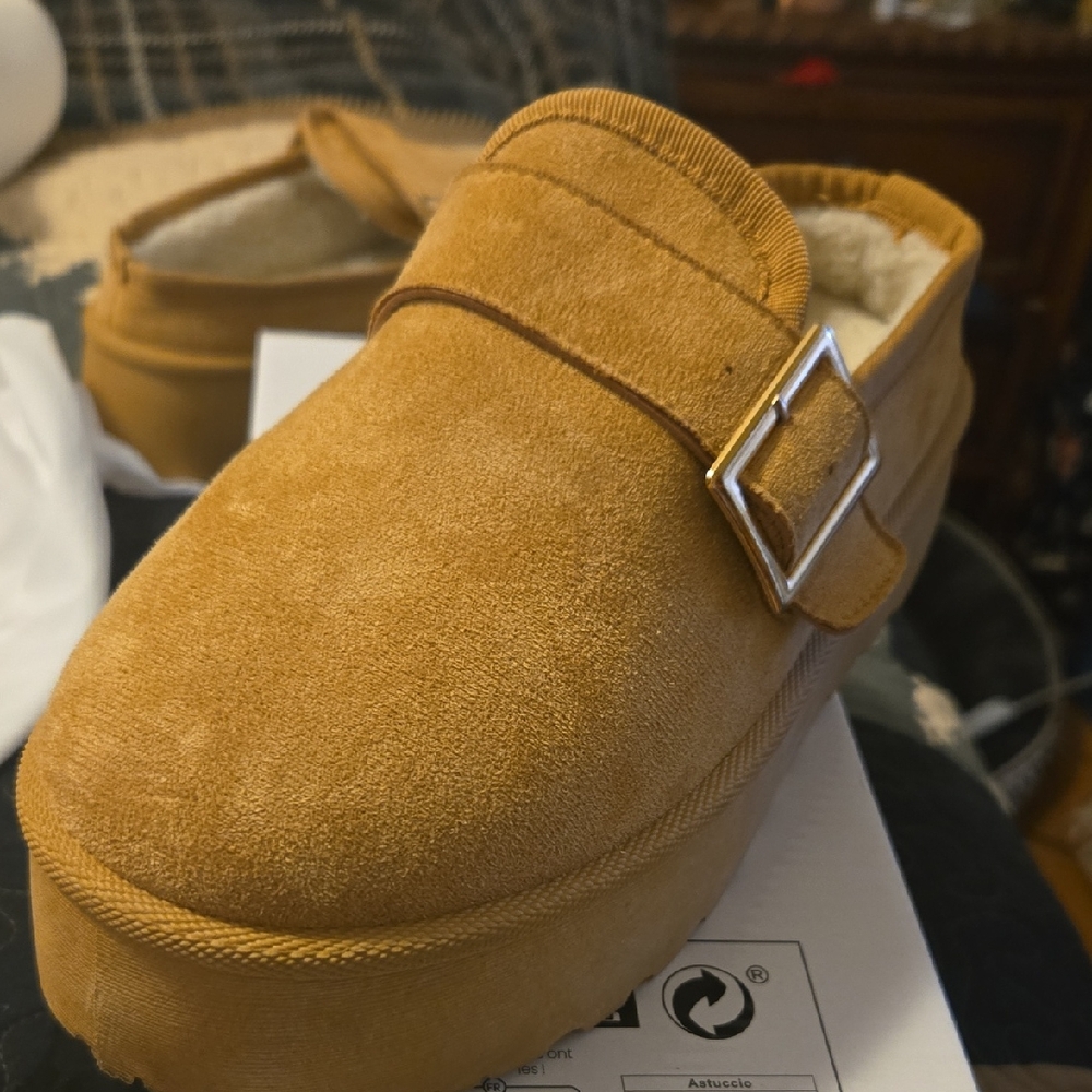 Tan Suede Mules with Buckle